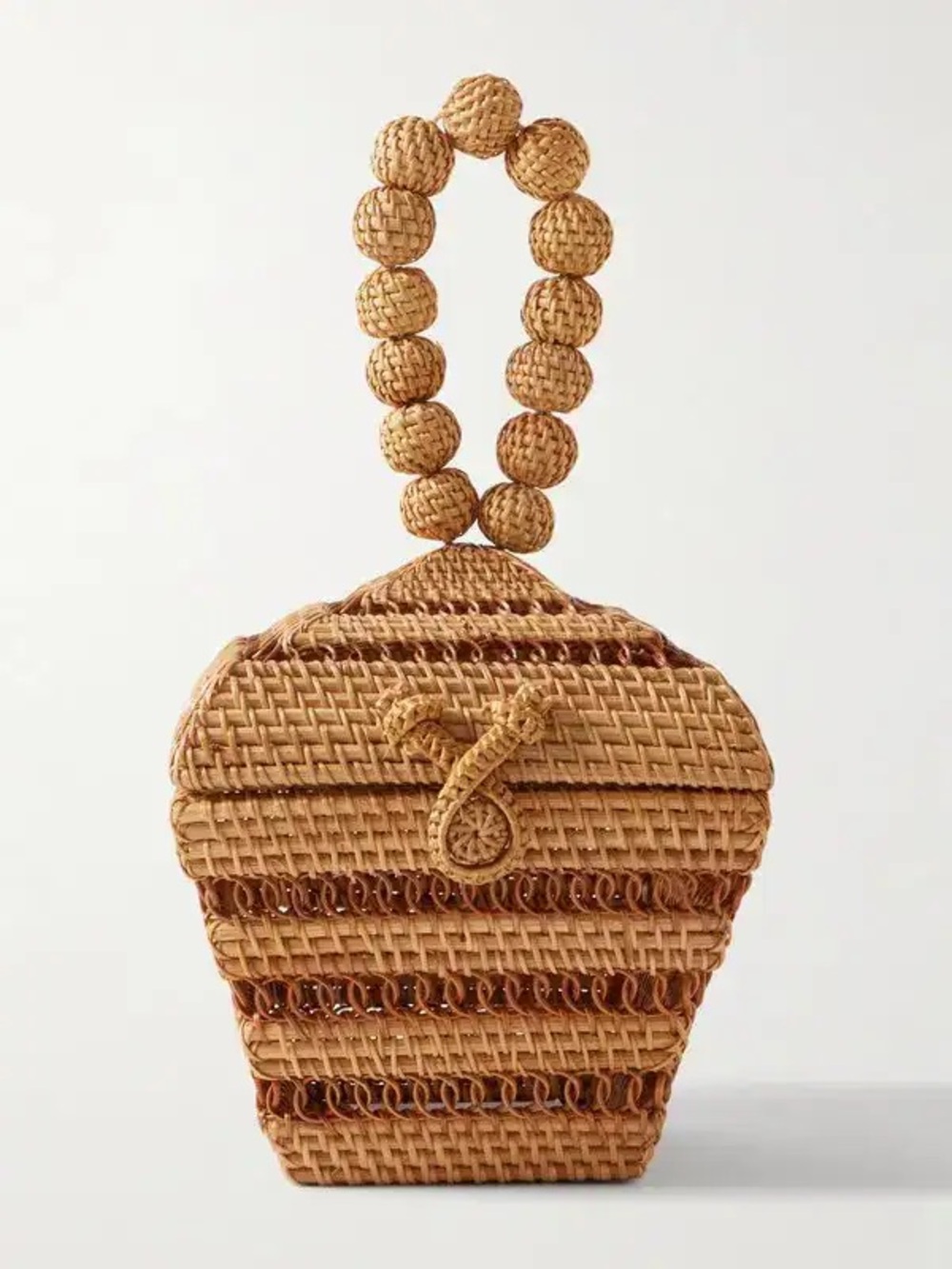 Cult Gaia Suri Rattan Wicker Top Handle Beaded Clutch Mini Bag Purse Tan Brown - Picture 1 of 9